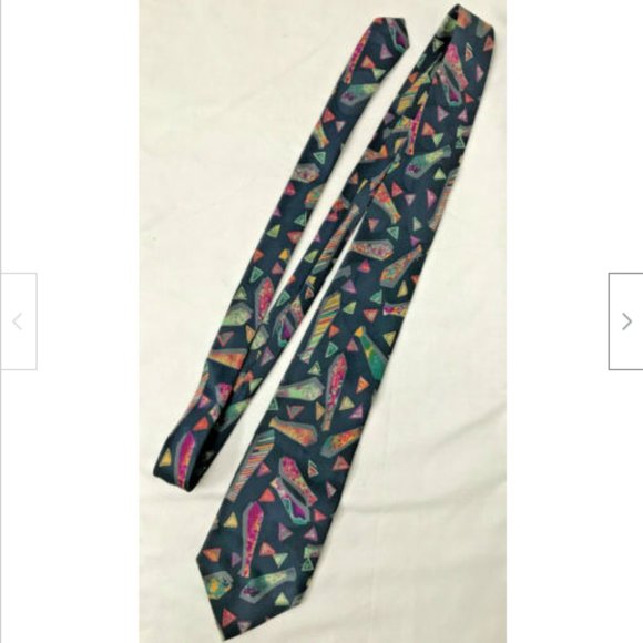 Vtg Long Navy Multicolor Tie Print Men's 100% Silk Necktie Made in Canada 61" - Picture 3 of 3